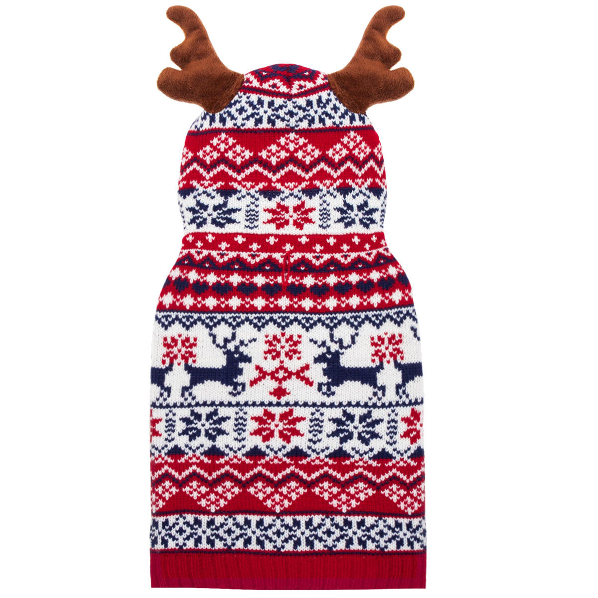 TUKOAW Christmas Dog Sweater Winter Warm Antlers Hoodie Knitwear Pullover Dog Clothes for Cold Weather Cute Ugly Holiday Dog Costume Outfits with Leash Hole for Small Medium Large Dogs Puppy Cats