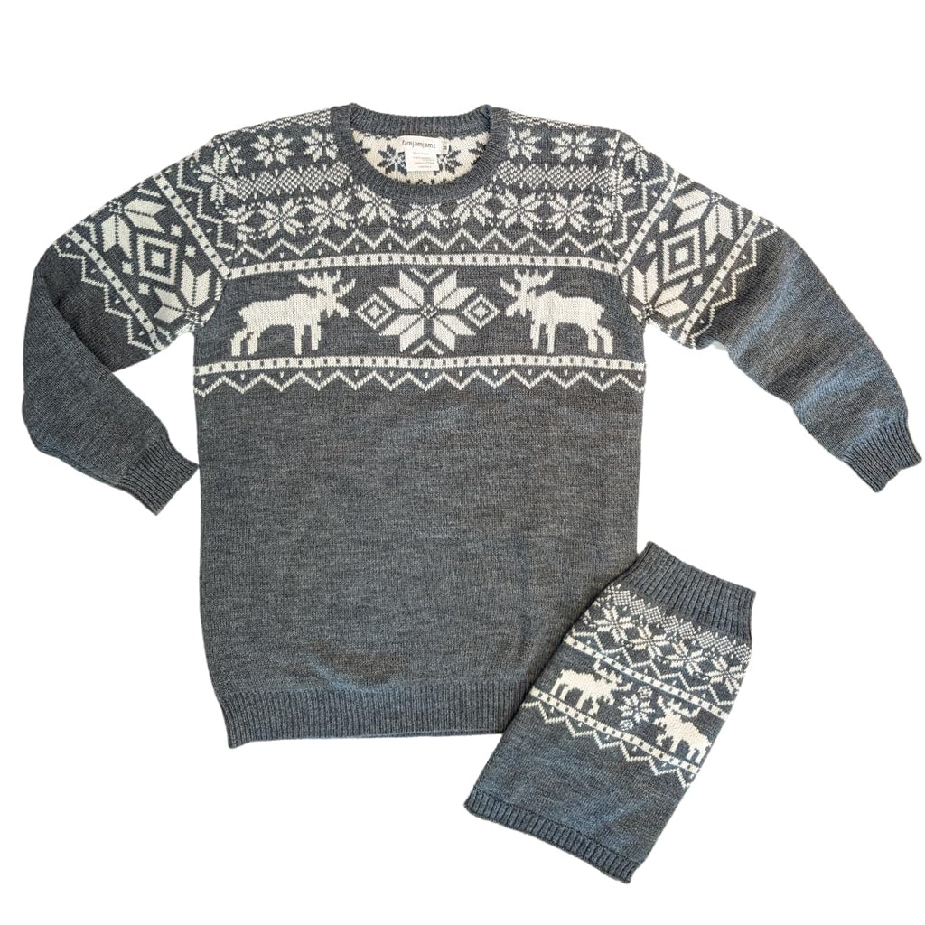 famjamjams Matching Pet & Owner Sweaters - 100% Acrylic Pet Parent Dog Twinning Holiday Ugly Christmas Sweater - Moose Grey Dog L Back Length 16" - Add Human Matching Sweaters to Cart Separately